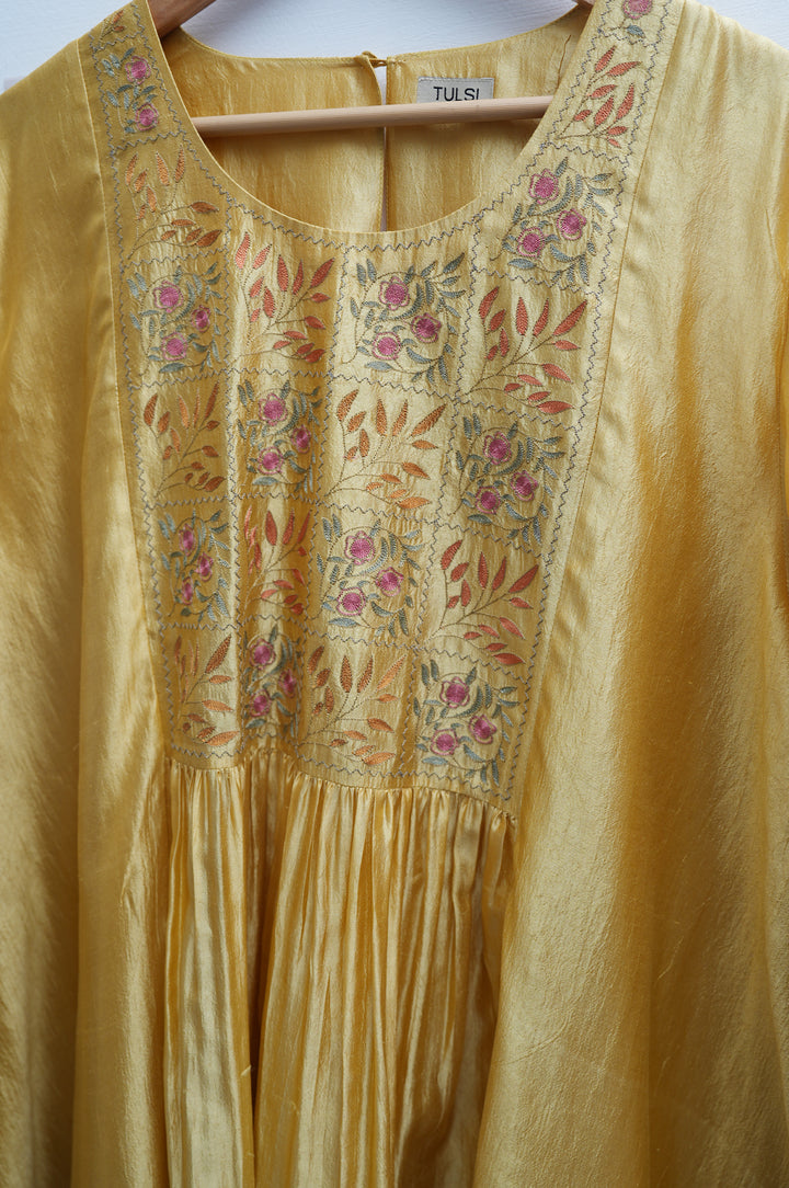Yellow Embroidered Silk Dress