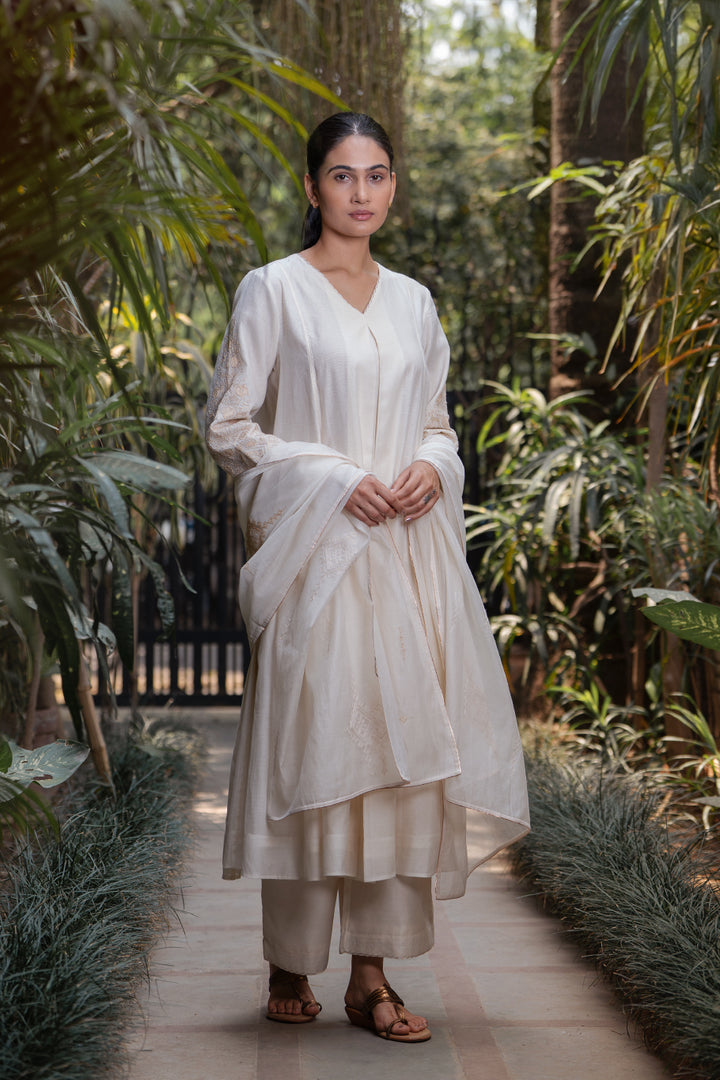 Natural Embroidered Chanderi Kurta