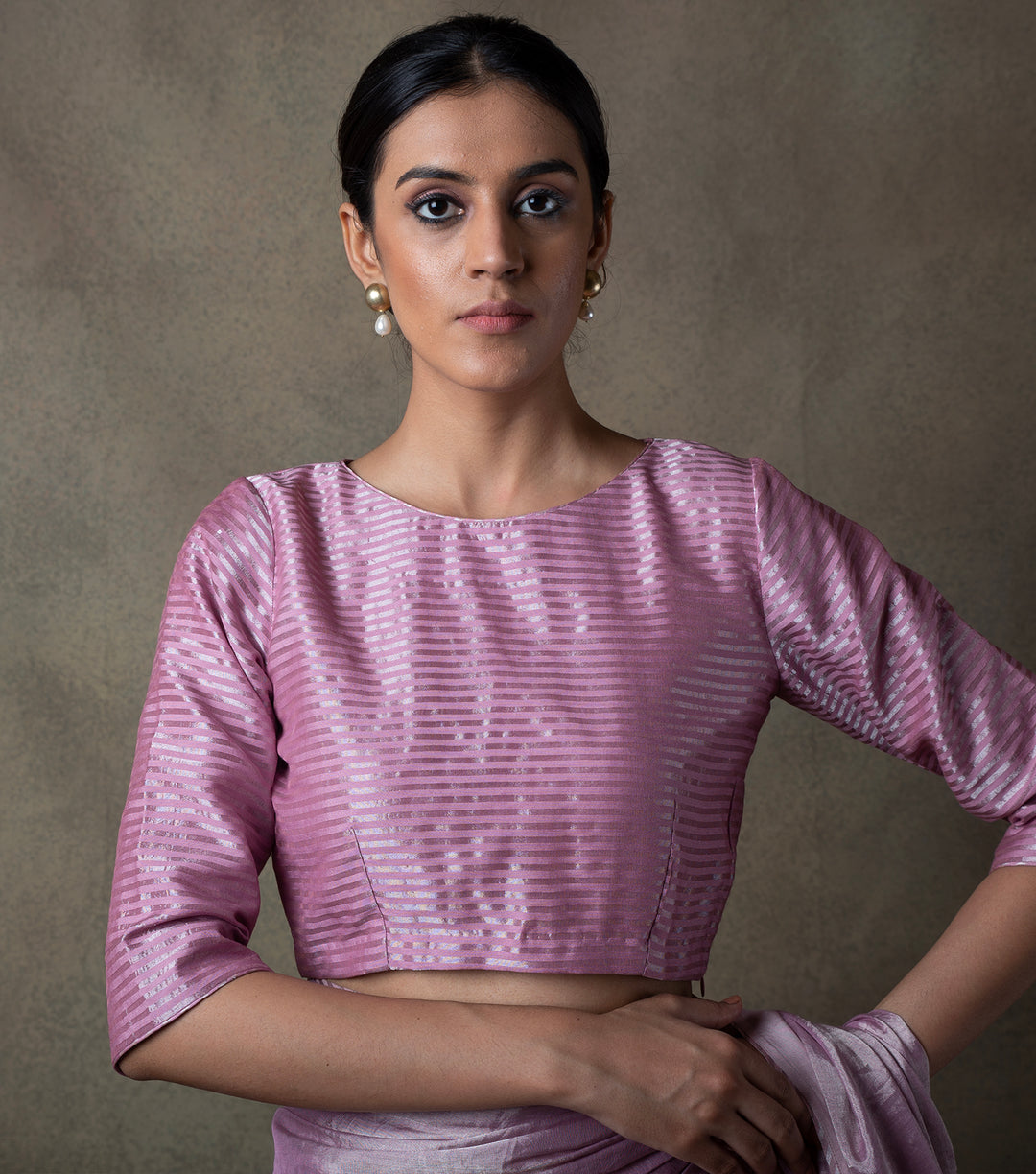 Onion Pink Silver Striped Tissue Blouse – Tulsi Online