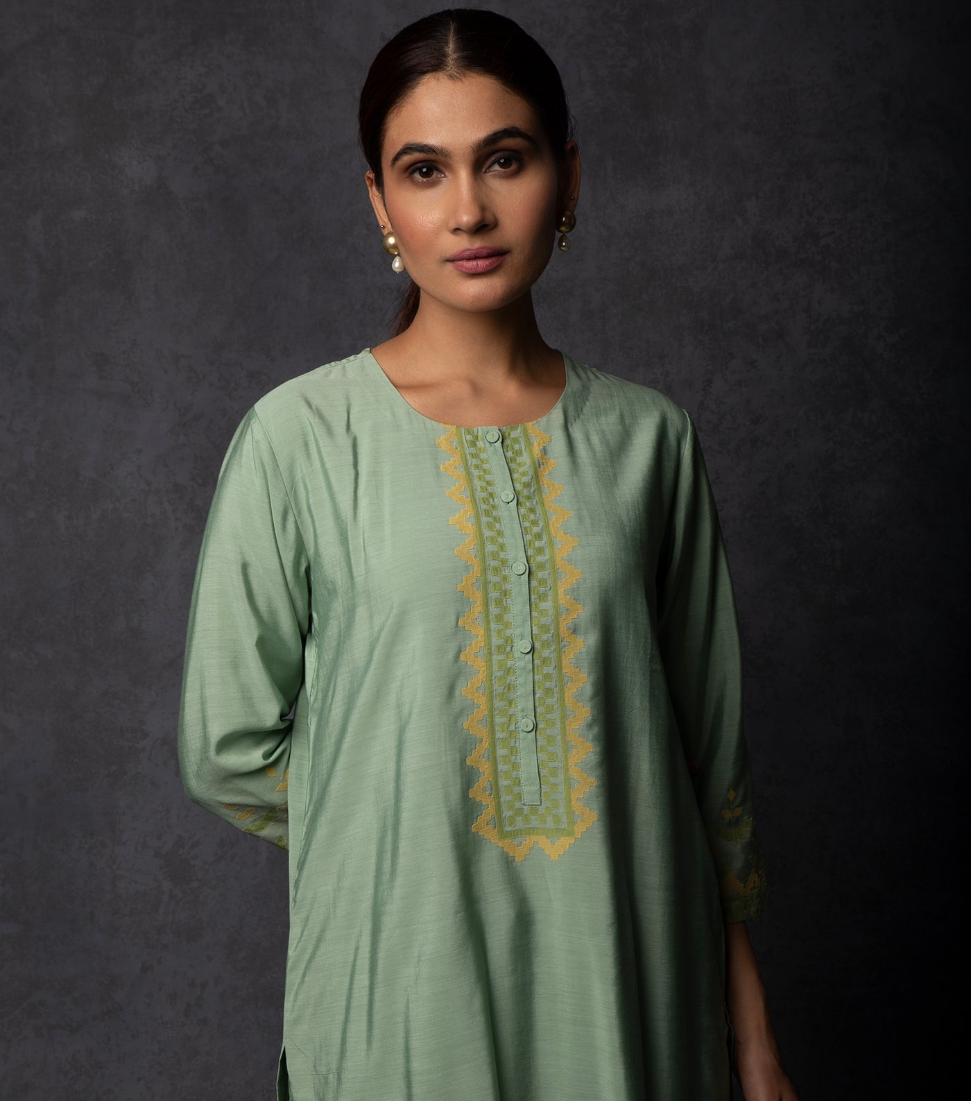 Sage Green Patch Work Chanderi Suit Set