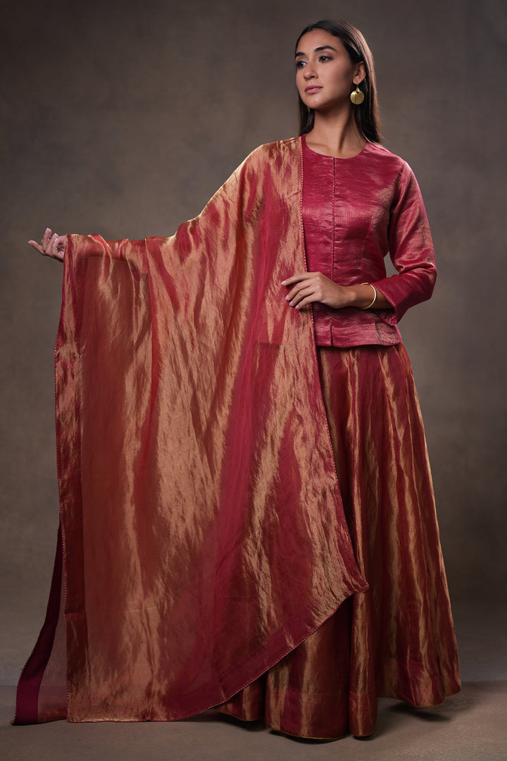 Maroon Tissue Dupatta