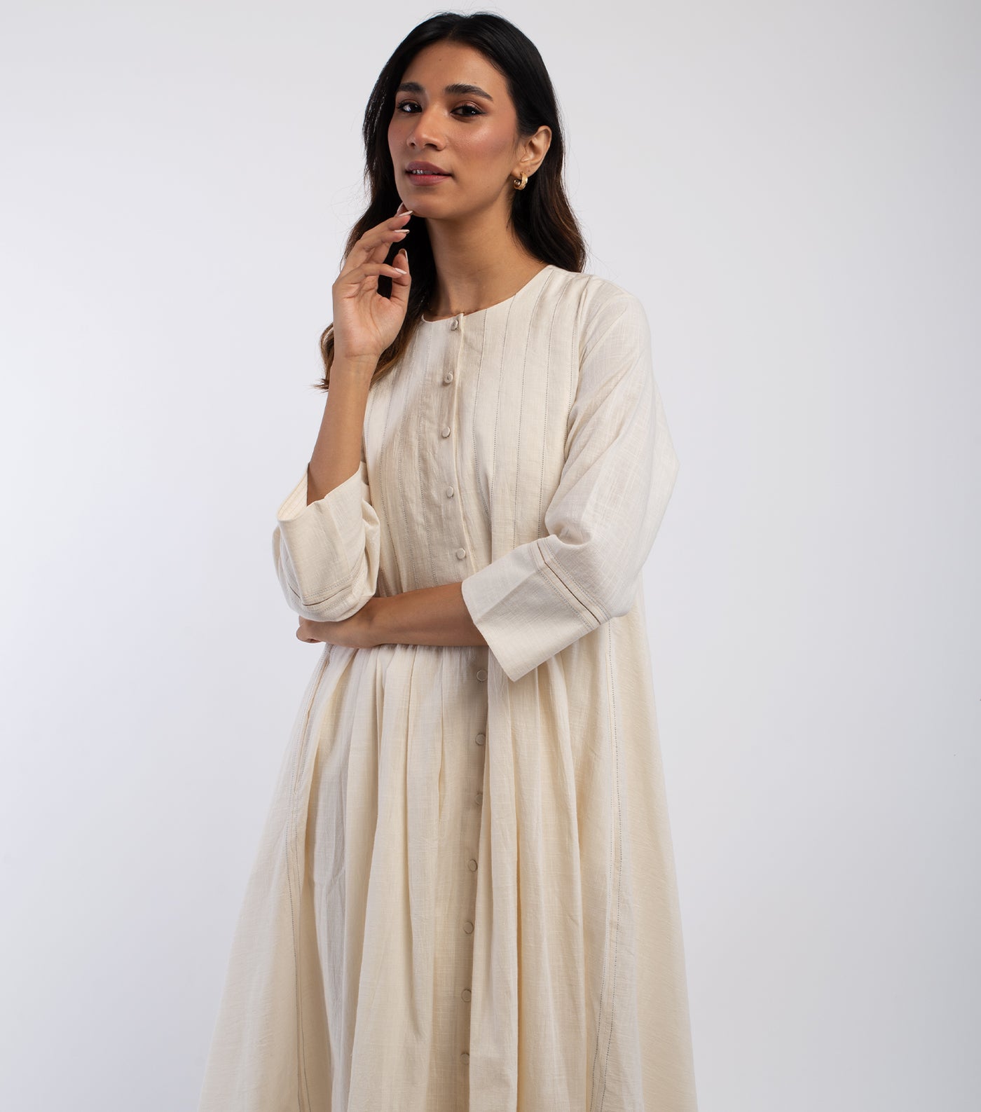 Natural Embroidered Cotton Dress