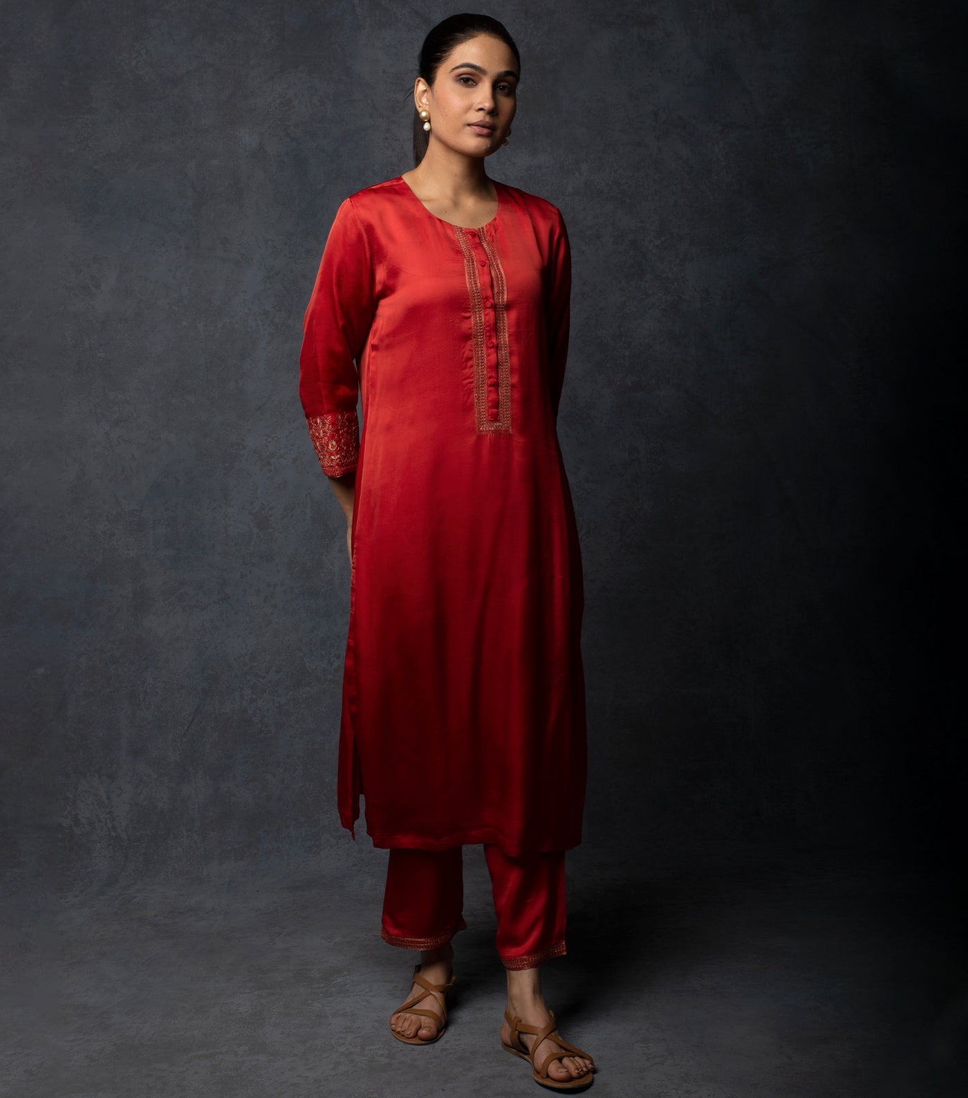 Rust Embroidered Silk Suit Set
