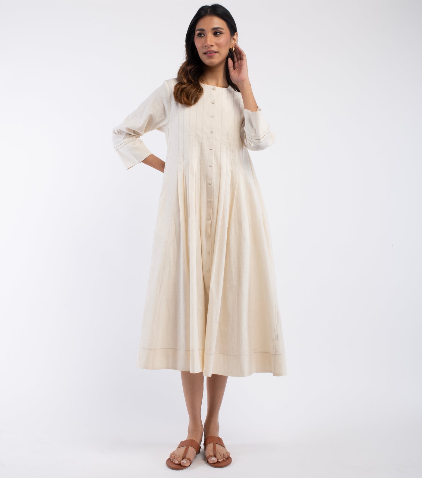 Natural Embroidered Cotton Dress