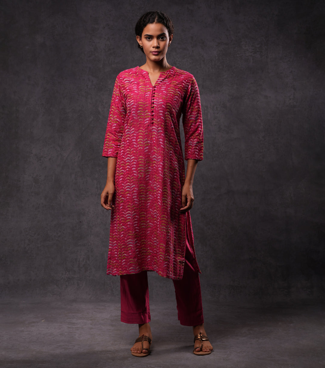 Pink Patchwork Embroidered Kurta