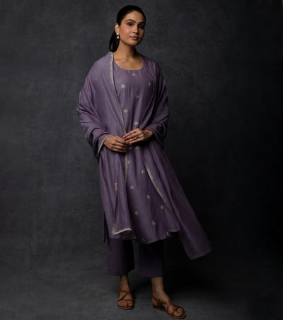 Violet Embroidered Chanderi Suit Set