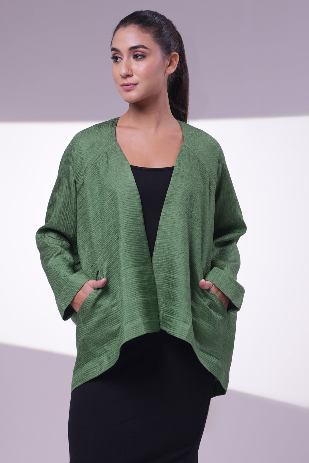 Green Embroidered Quilted Silk Jacket – Tulsi Online