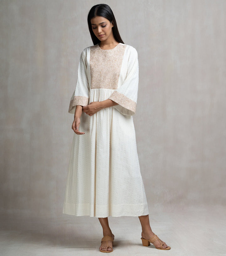 Thread Embroidered Long Cotton Dress