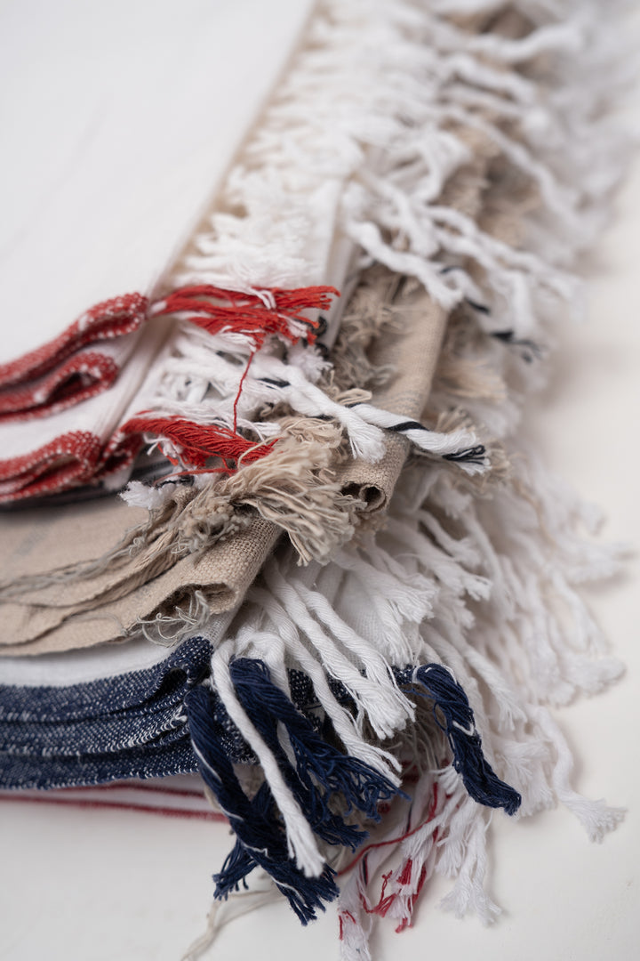 Handwoven Cotton Towel with Signature Blue Selvedge
