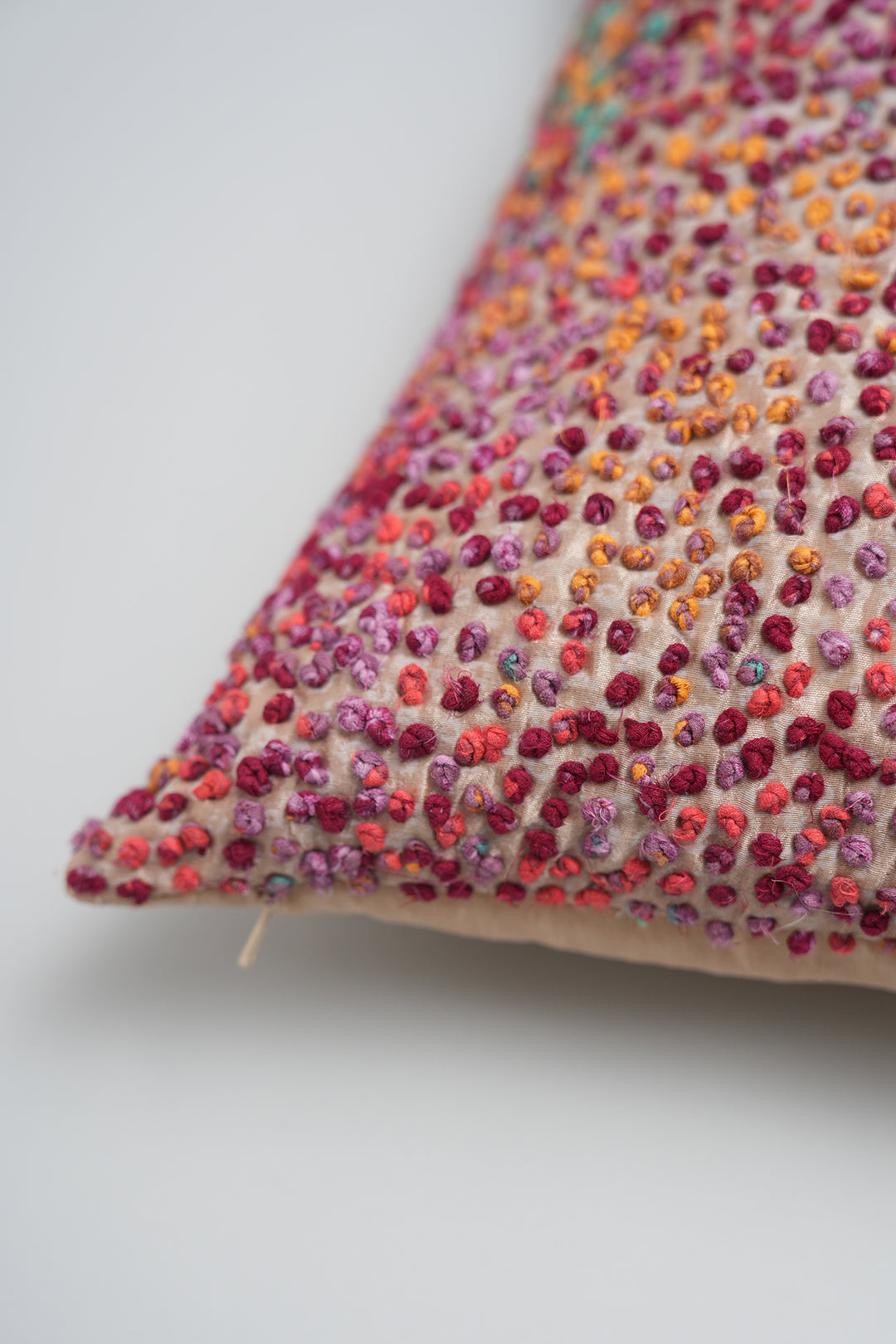 Multi Color French Knot Silk Cushion Cover