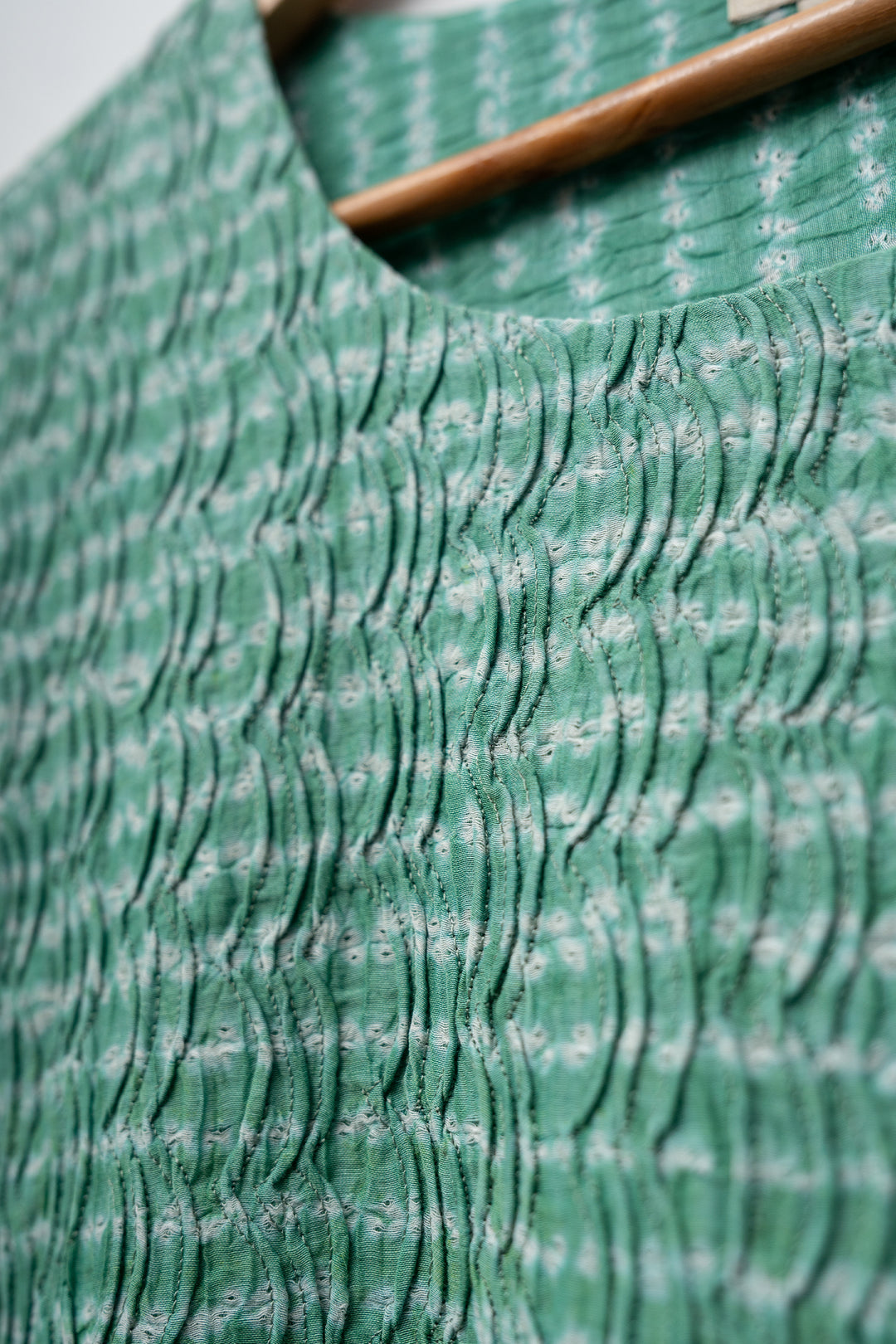 Green Hand Dyed Shibori Clamp Dyed Pintuck Dress