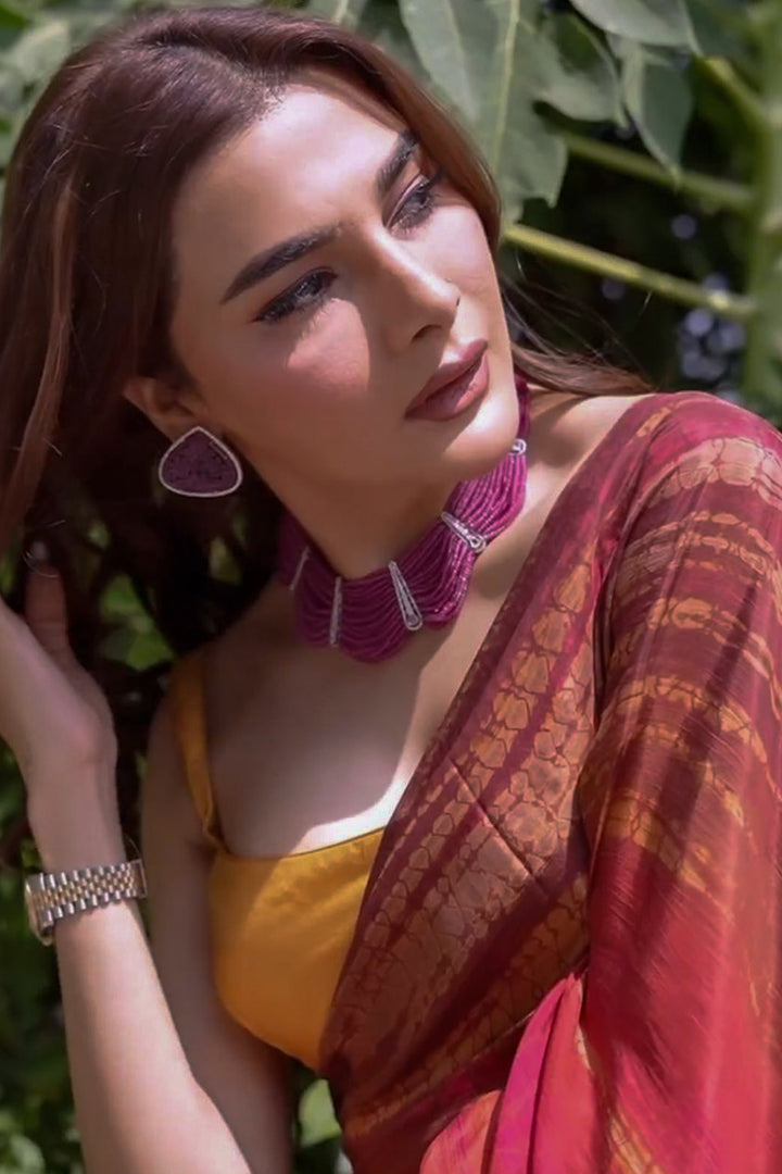 Red Shibori Dye Silk Saree
