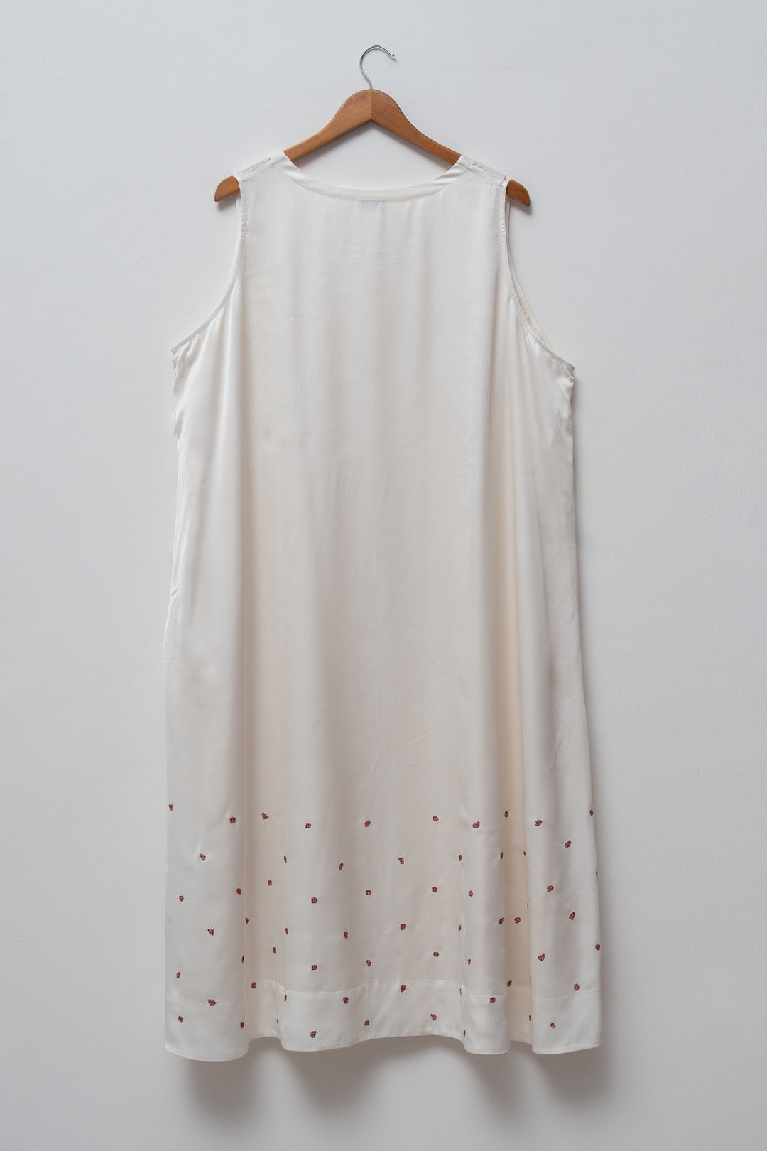 White Embellished Satin Sleeveless Midi Dress