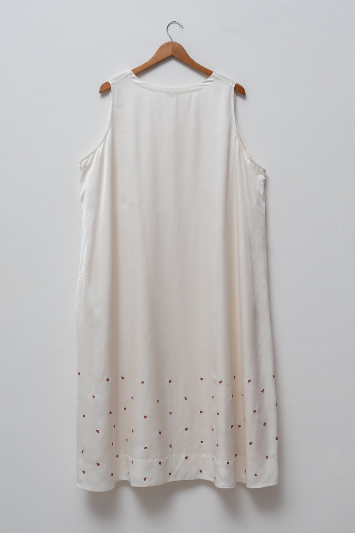 White Embellished Satin Sleeveless Midi Dress