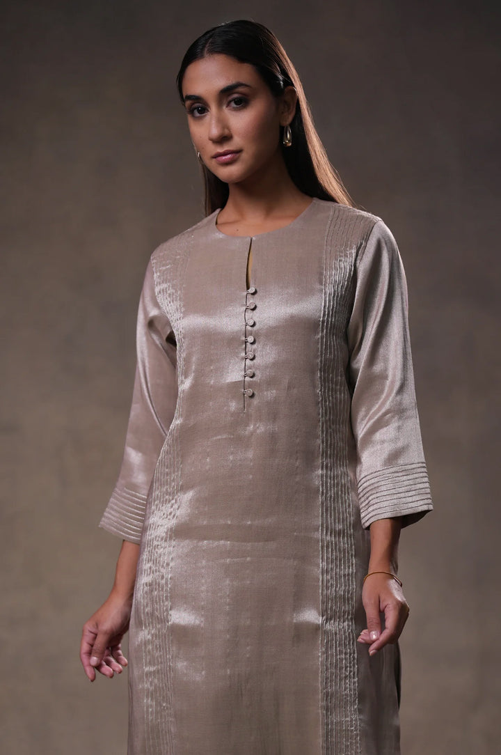 Champagne Tissue Kurta with Pants and Dupatta