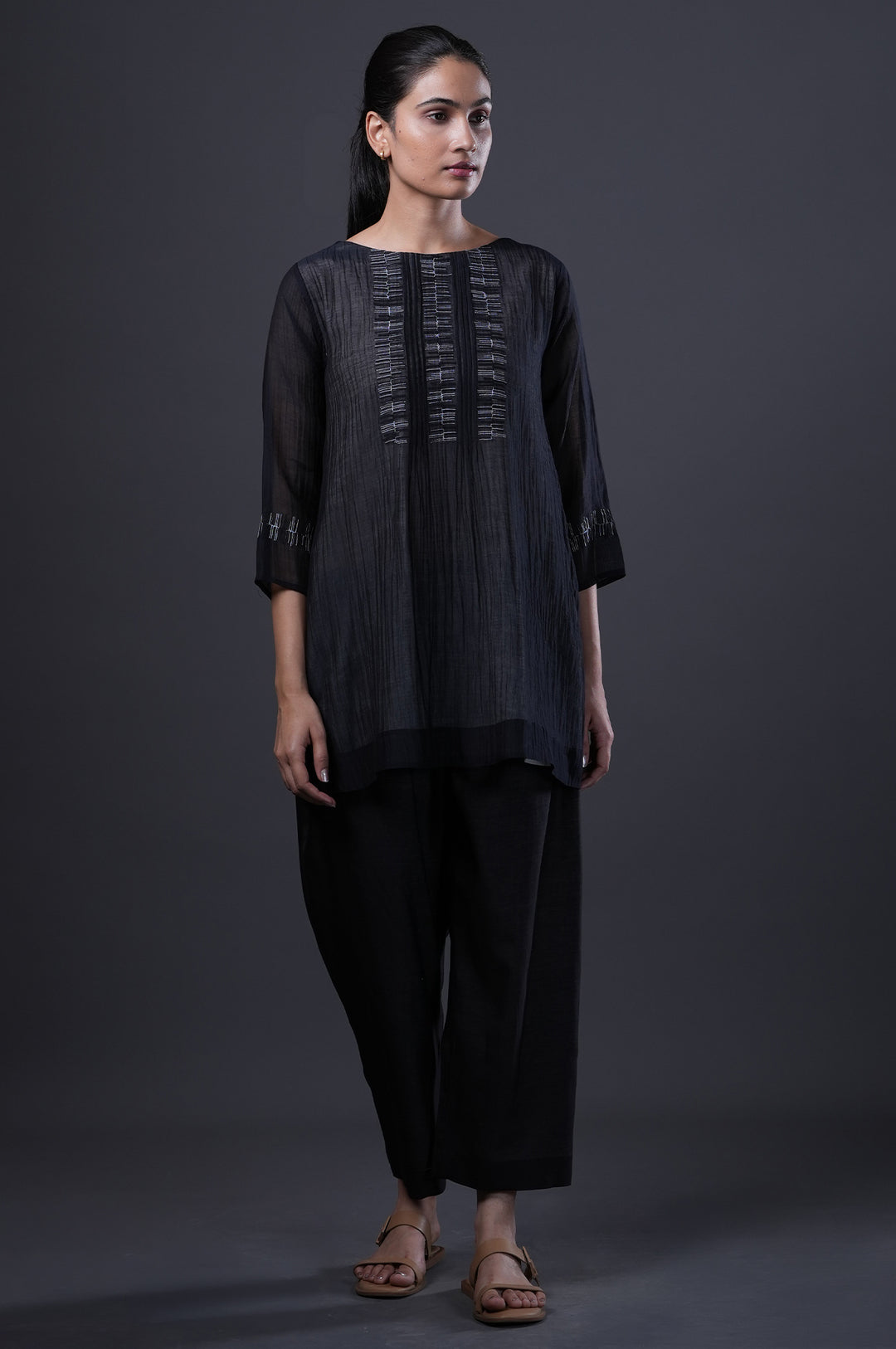 Black Embroidered Chanderi Tunic
