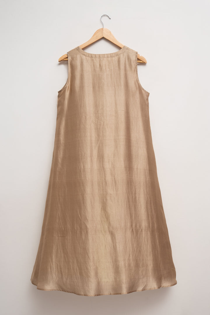 Beige Hand Embroidered Chanderi Cape with Silk Dress and Palazzo