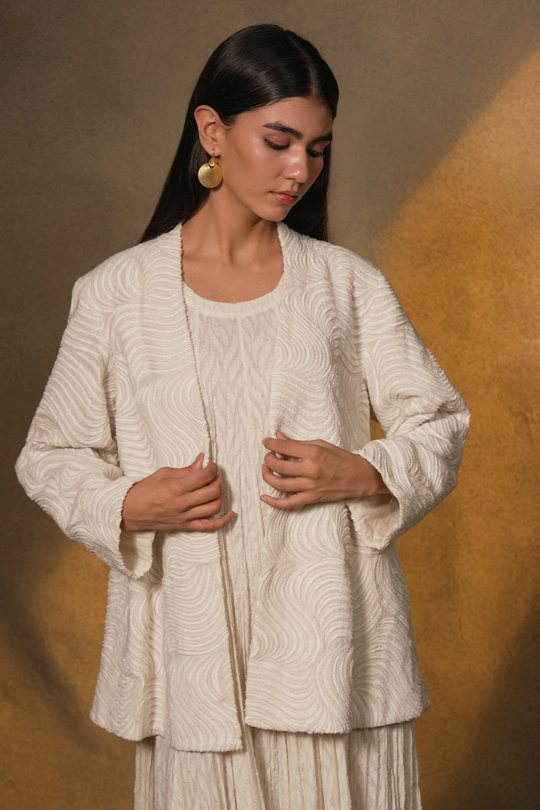 Natural Patch Embroidered Cotton Jacket with Slip