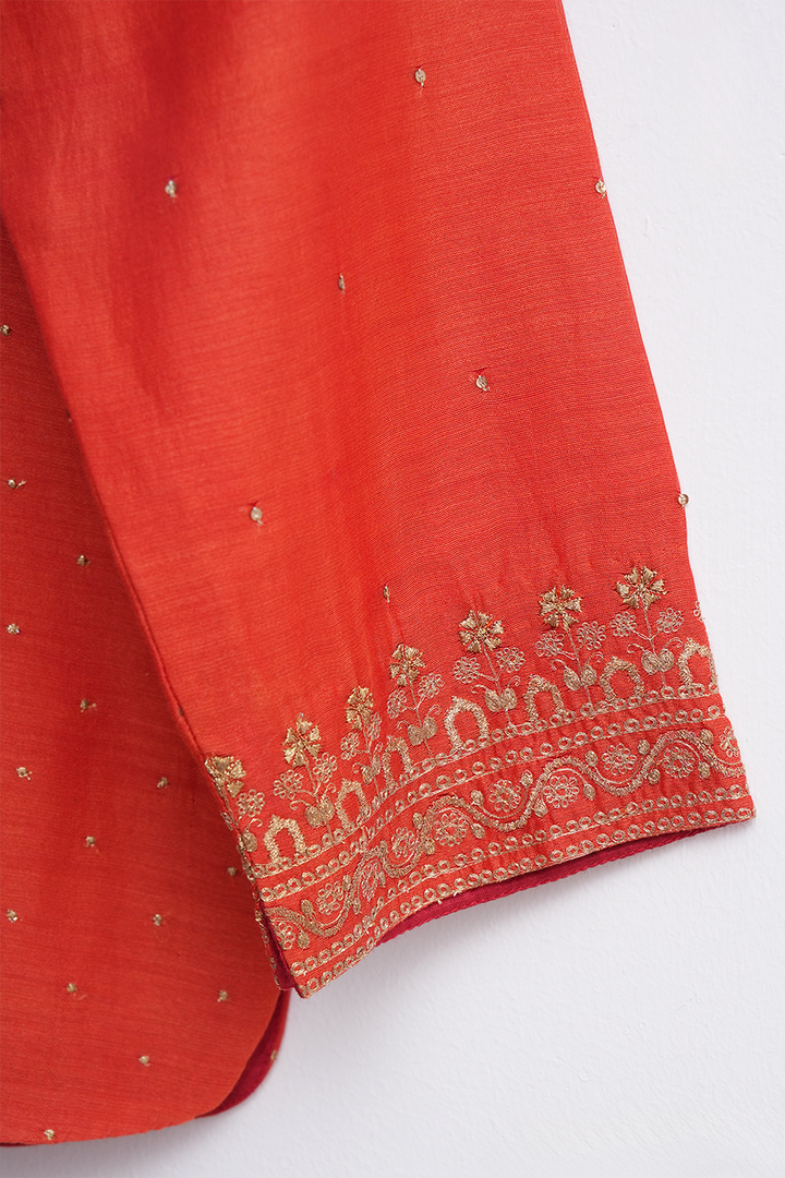 Orange Chanderi Hand Embroidered Blouse