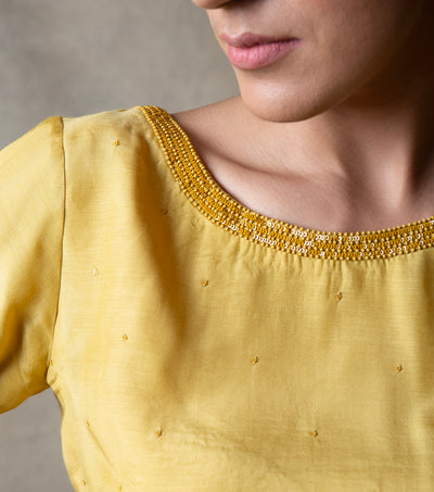 Yellow Hand Embroidered Cotton Silk Blouse