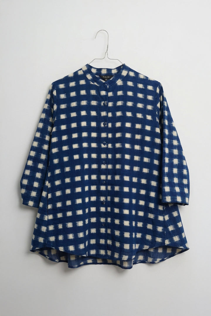 Blue Woven Double Ikat Oversized Shirt