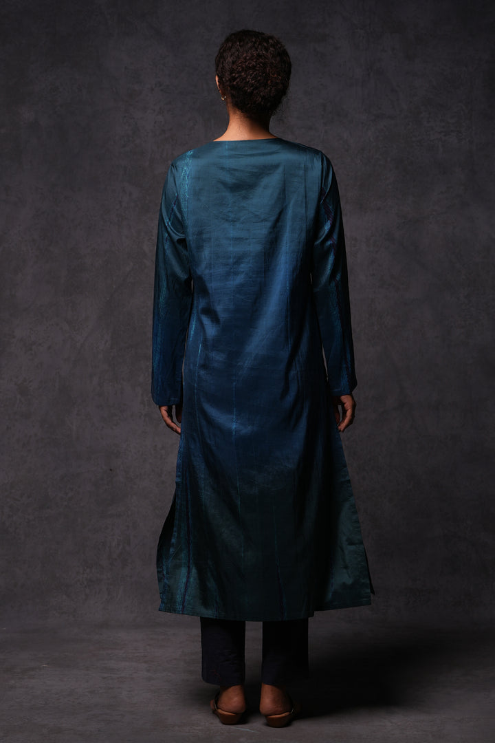Hand Dyed Shibori Cotton Silk Buttoned Kurta