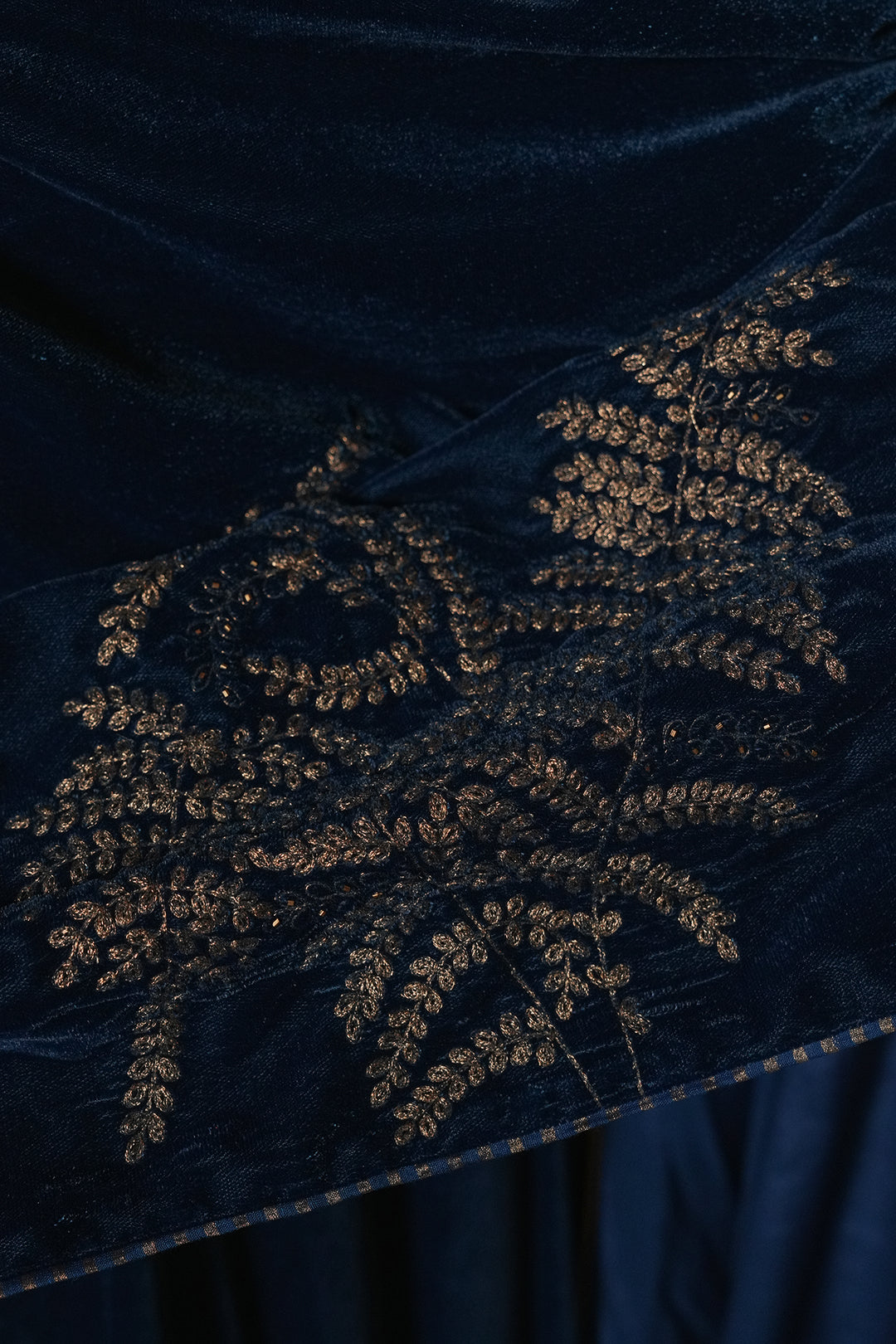 Turquoise Hand Embroidered Velvet Dupatta