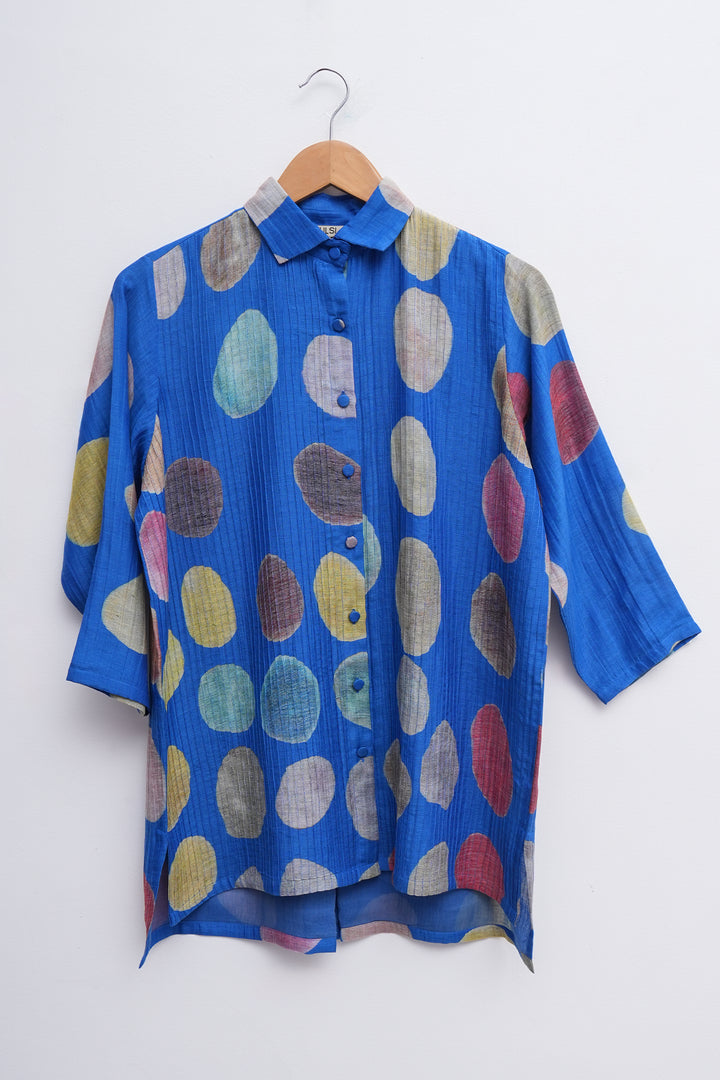 Blue Printed Chanderi Shirt