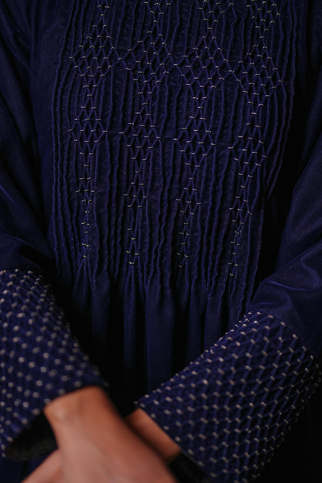 Navy Hand Embroidered Velvet Dress