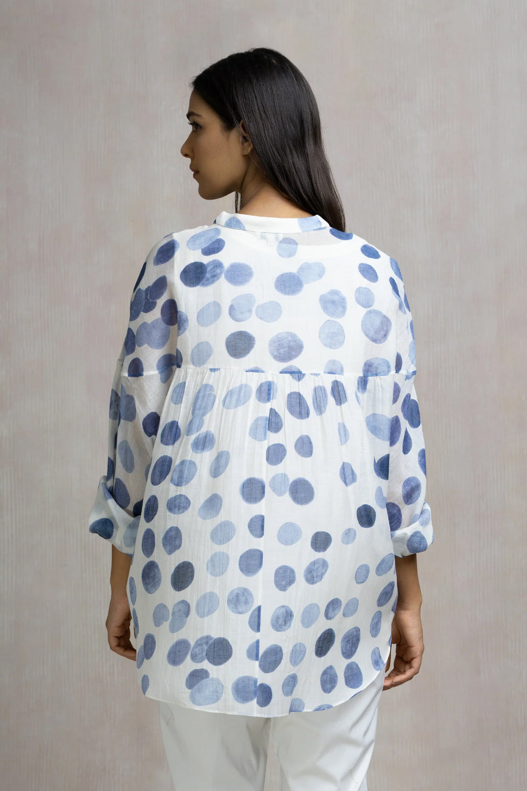 Soft Chanderi Printed Polka Summer Oversized Shirt