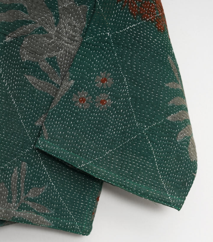 Green Vintage Cotton Kantha Short Jacket
