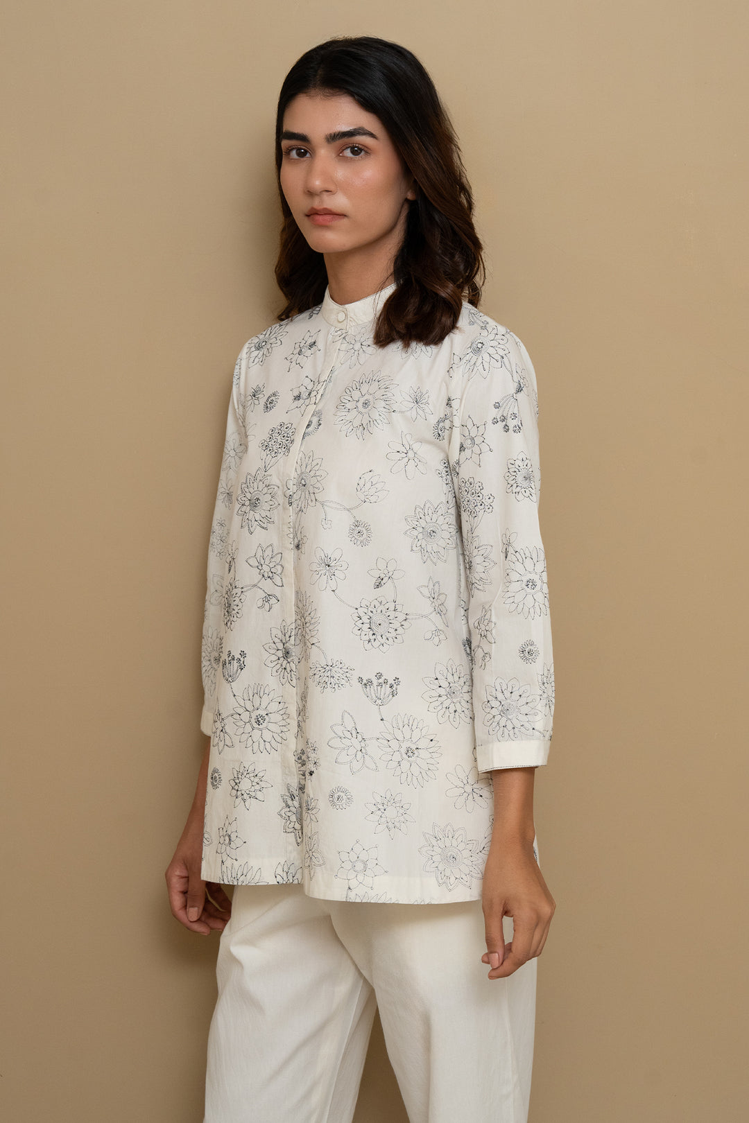 Natural Embroidered Cotton Shirt