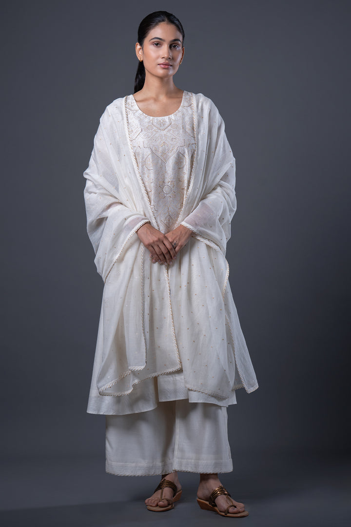 Natural Hand Embroidered Chanderi Kurta