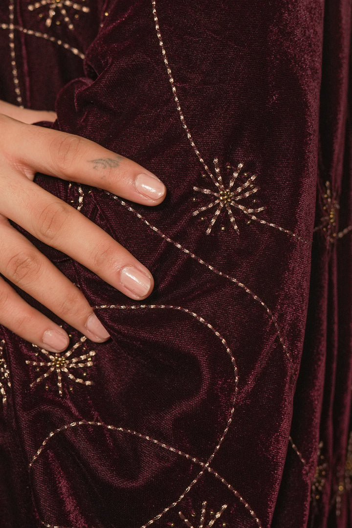 Plum Hand Embroidered Velvet Dupatta