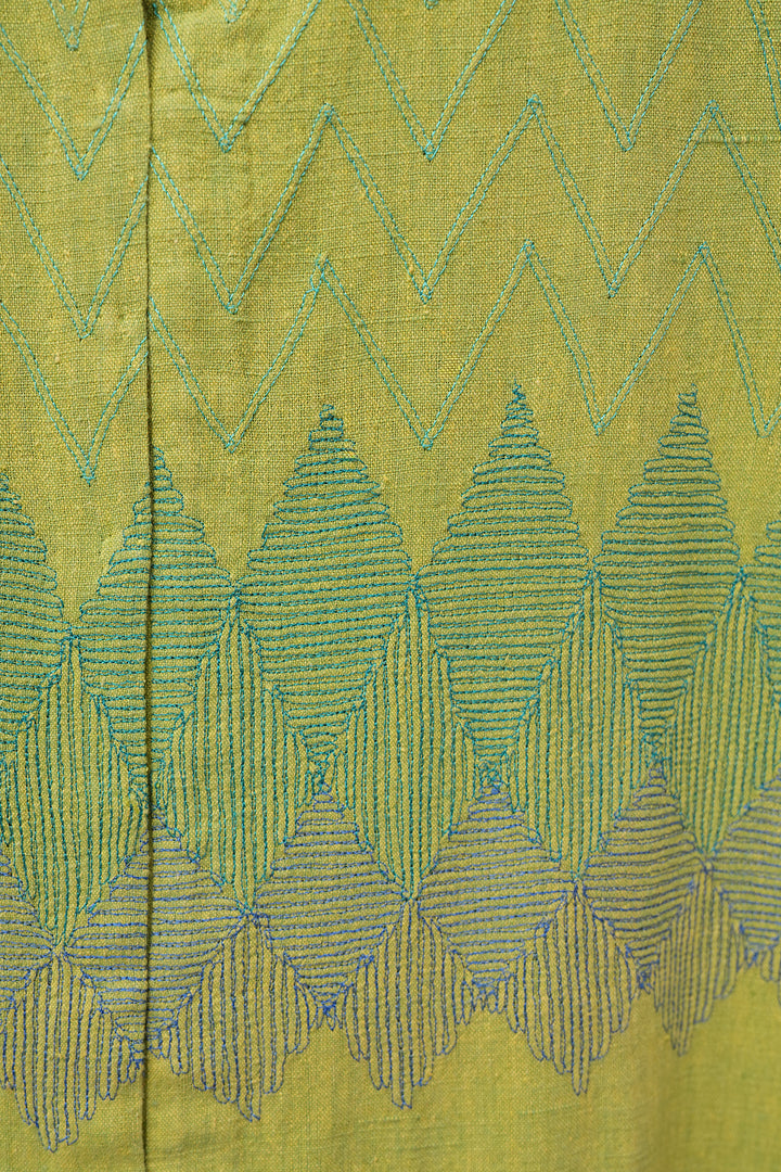Green Embroidered Khadi Kurta