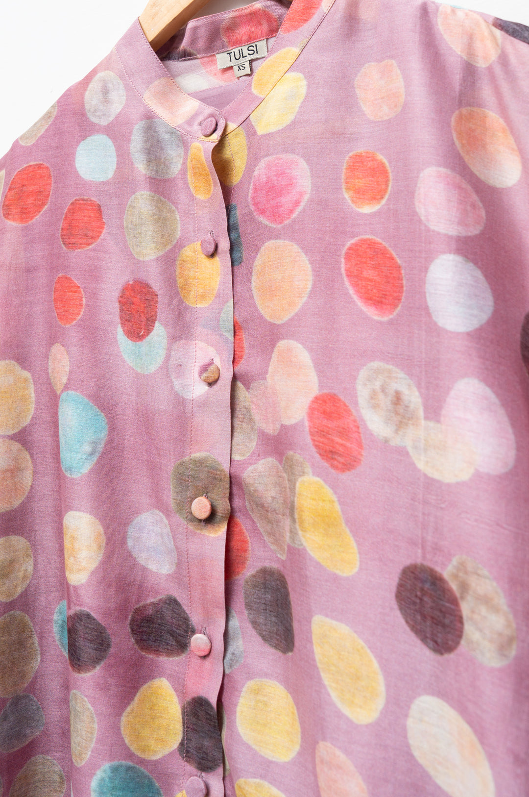 Mauve Printed Polka Chanderi Oversized Shirt