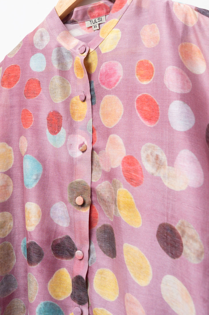 Mauve Printed Polka Chanderi Oversized Shirt