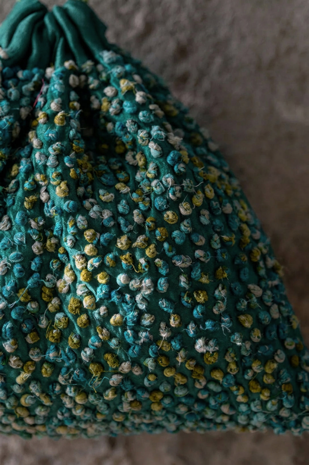 Teal Silk French Knot Potli