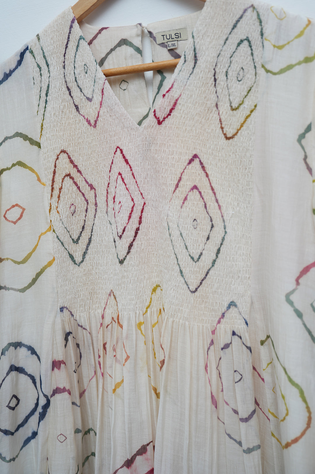 Cream Bandhani Chanderi Dress