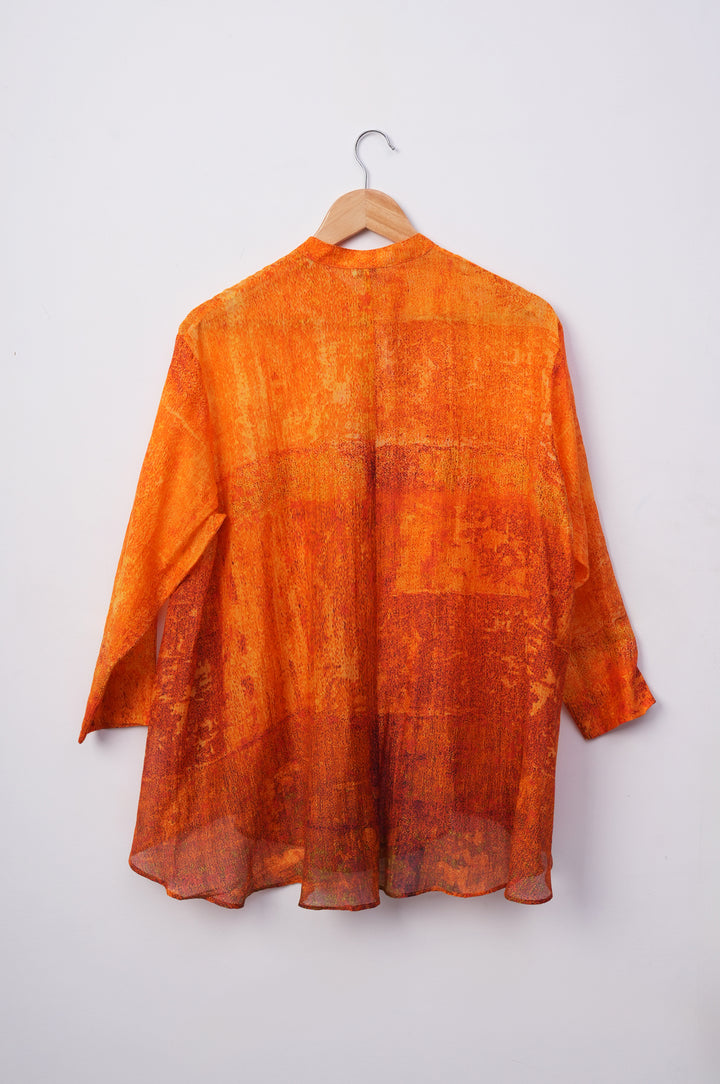 Orange Printed Chanderi Shirt