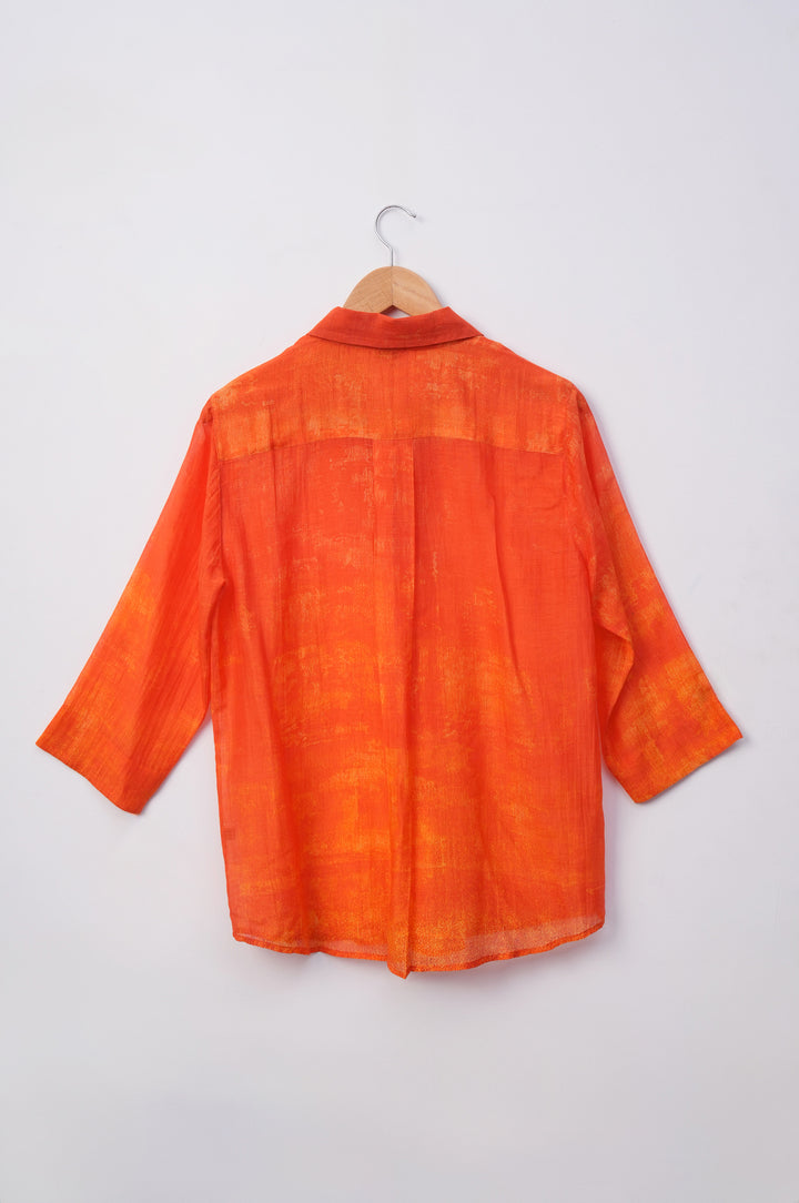 Orange Printed Chanderi Shirt