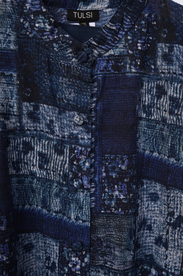 Navy Printed Cotton Shirt