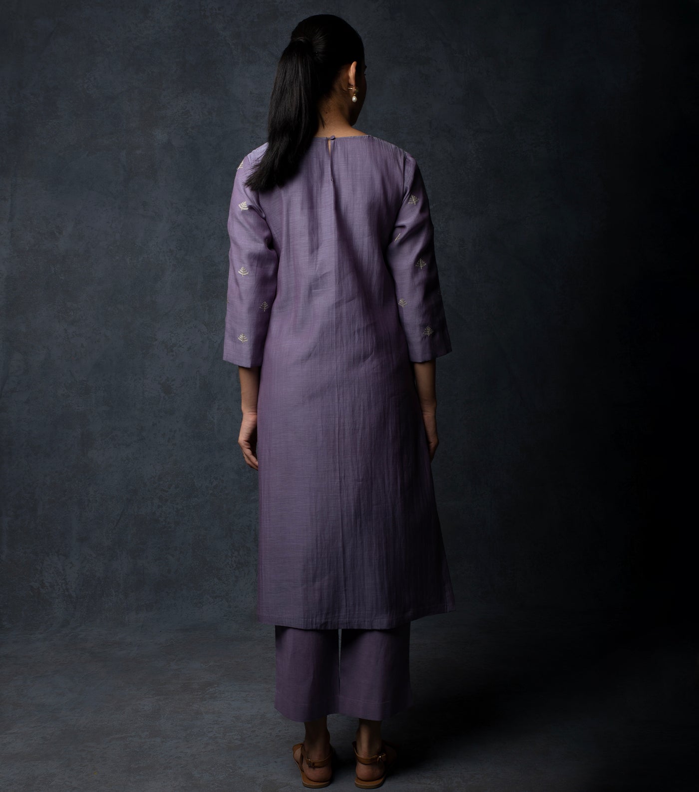 Violet Embroidered Chanderi Suit Set