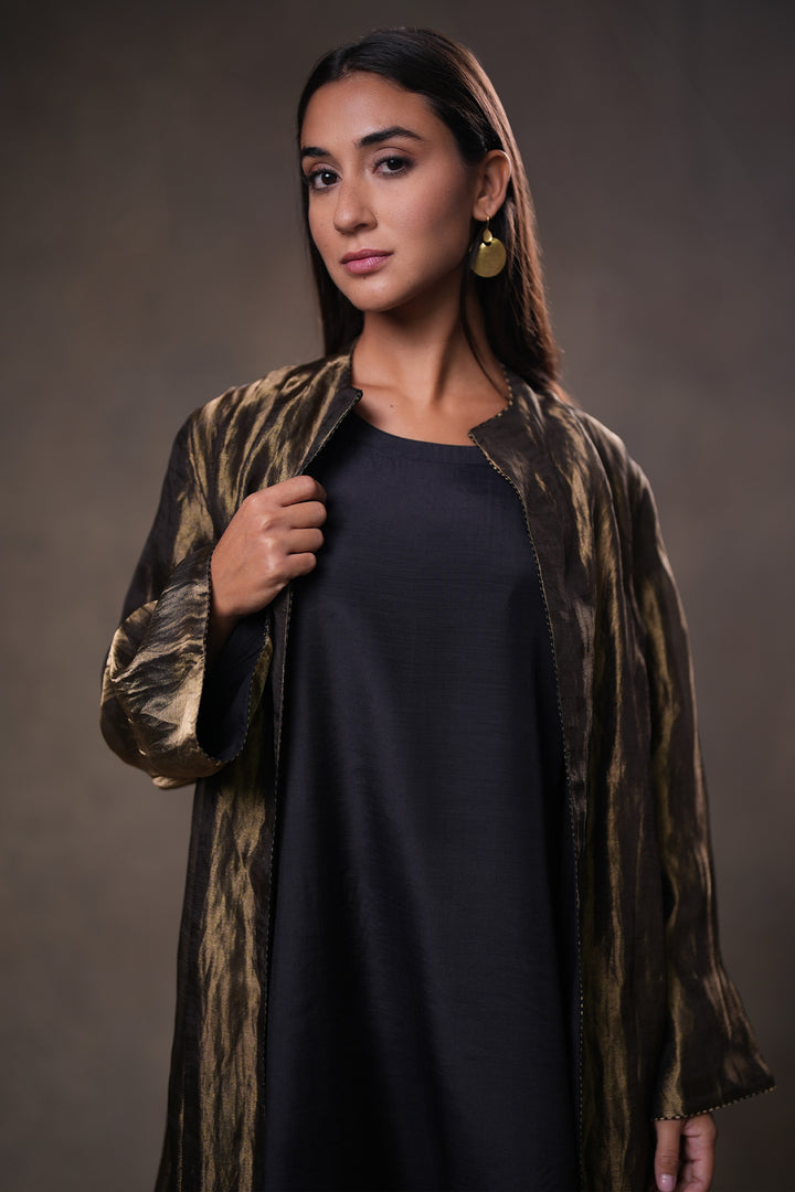 Gold/Black Tissue Jacket with Cotton Silk Slip
