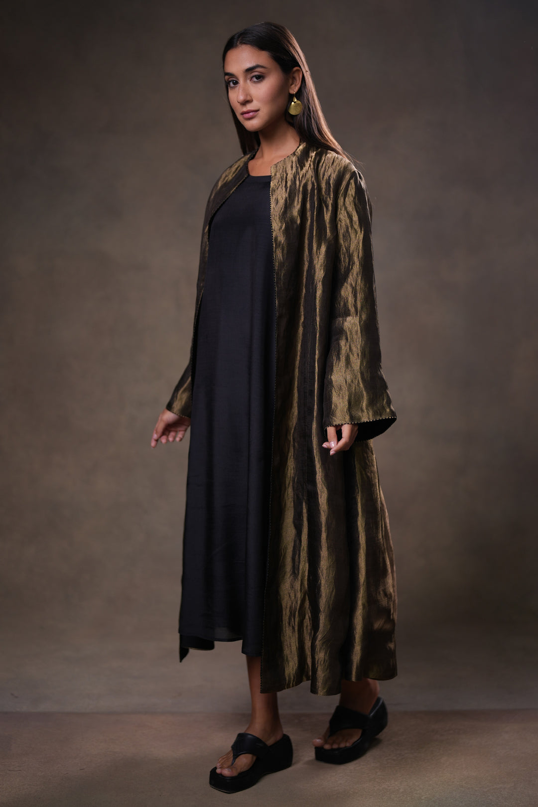 Gold/Black Tissue Jacket with Cotton Silk Slip