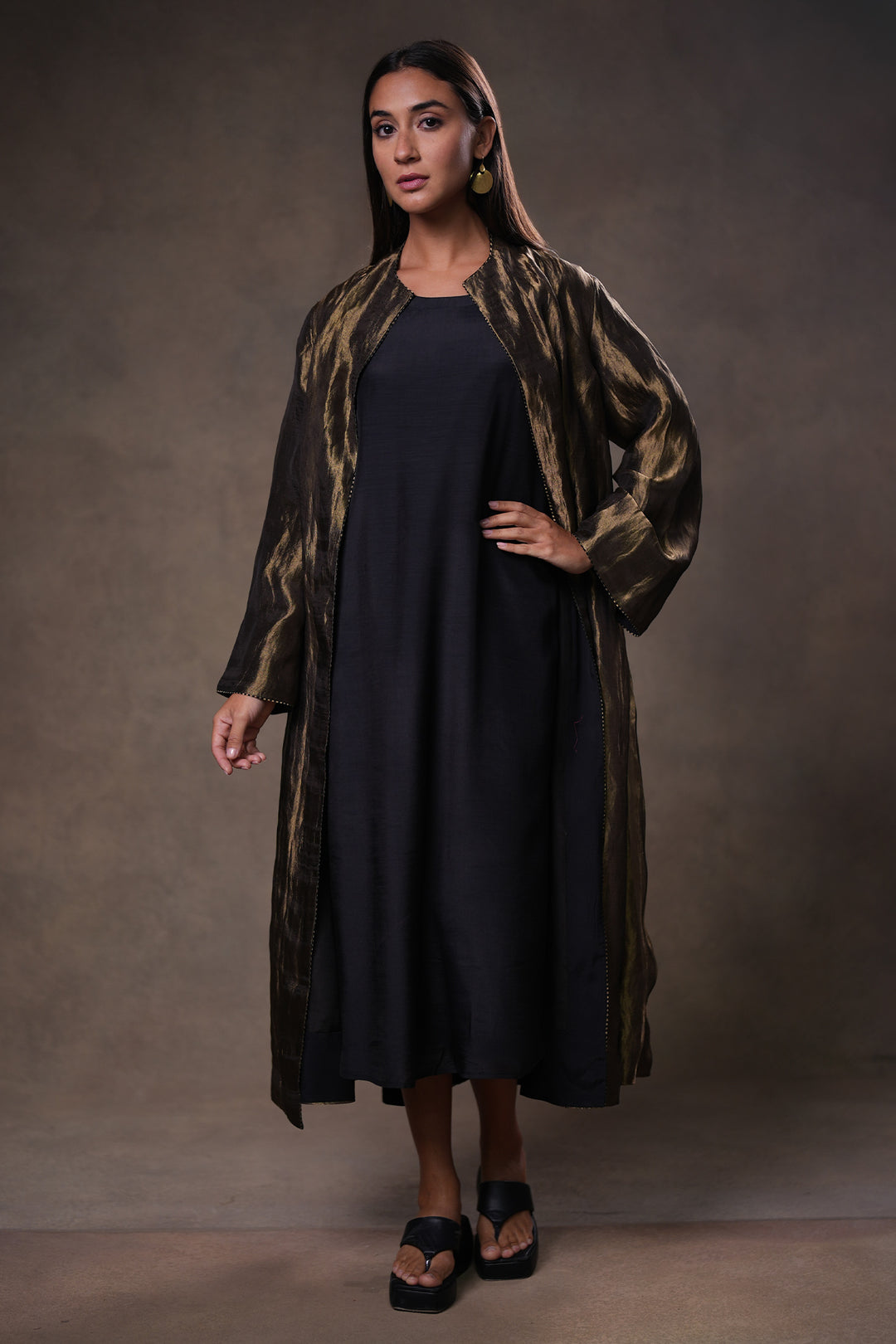 Gold/Black Tissue Jacket with Cotton Silk Slip