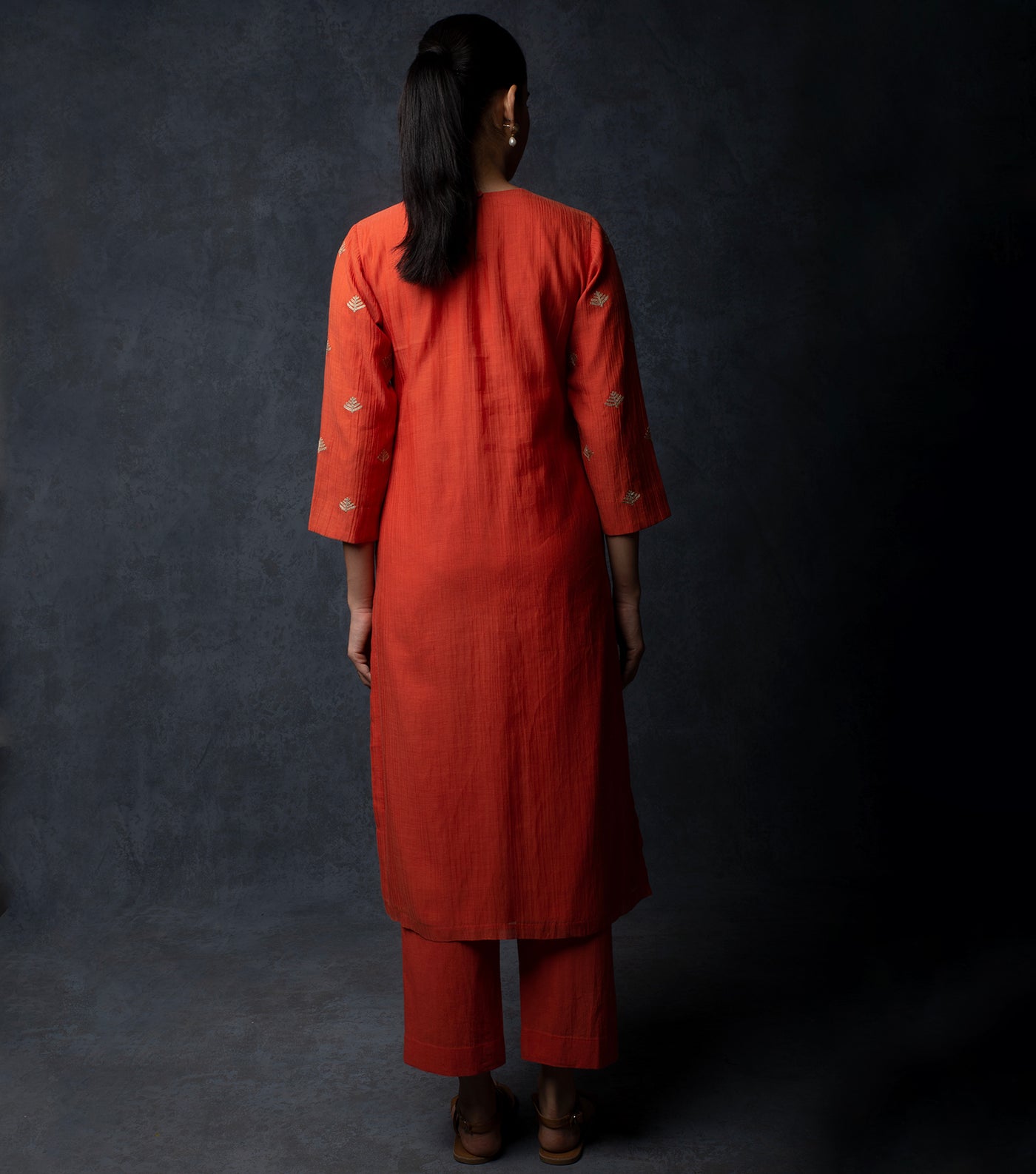 Burnt Orange Embroidered Chanderi Suit Set
