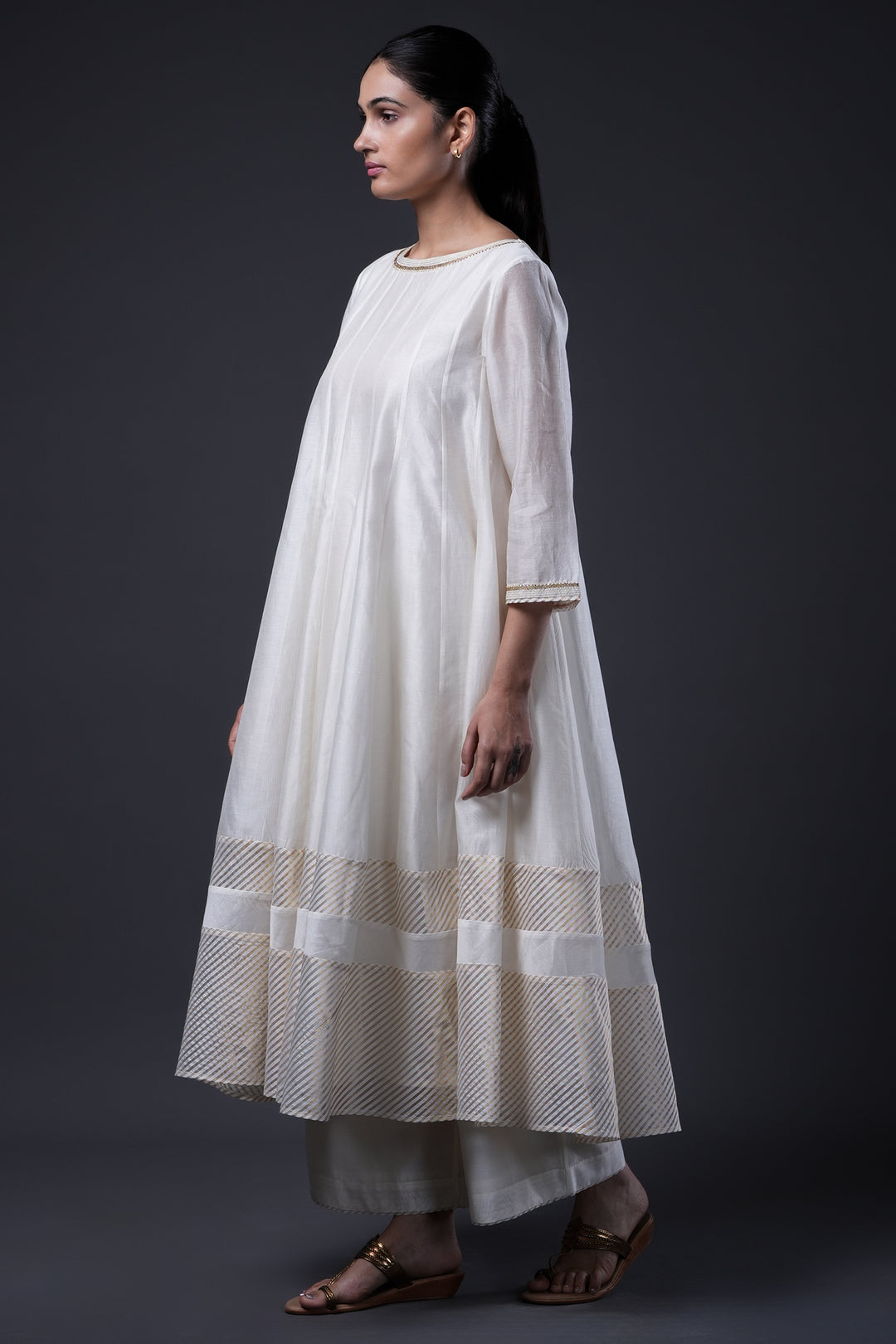 Natural Embroidered Chanderi Kurta