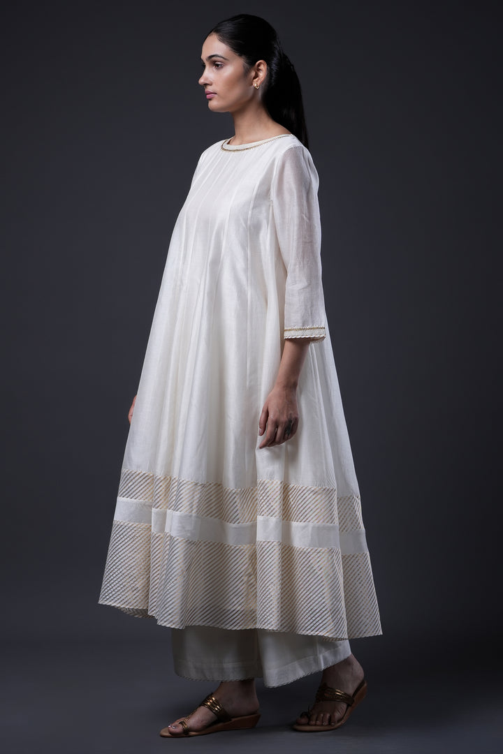 Natural Embroidered Chanderi Kurta