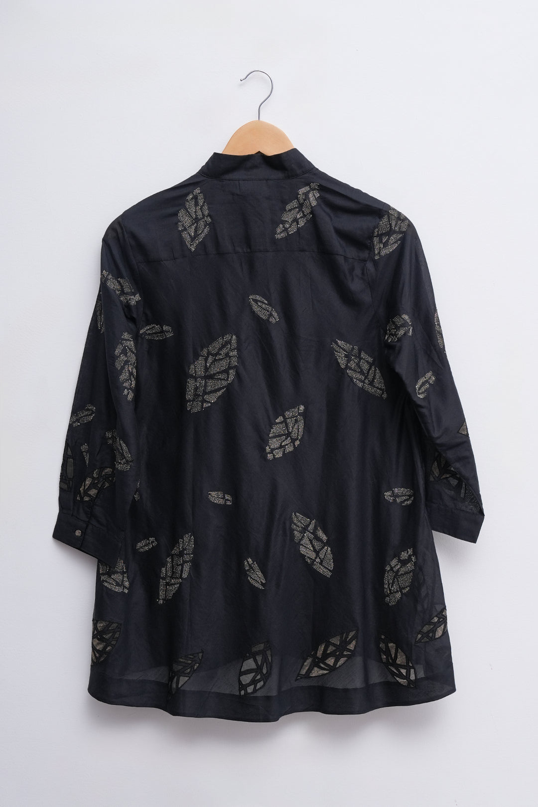 Black Cotton SIlk Embroidered Shirt